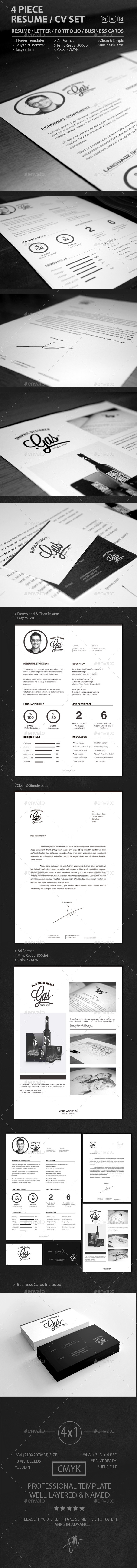 4 Piece Resume / CV SET