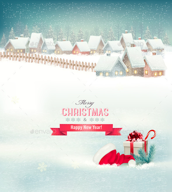 Holiday Christmas Background with a Village Holiday Christmas Background with a Village