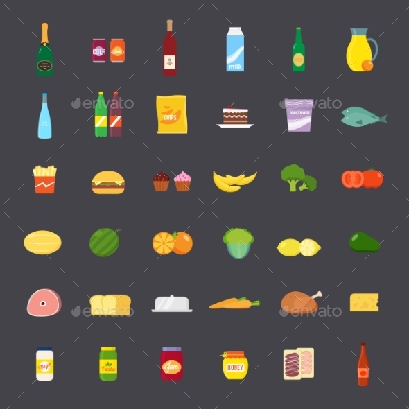 GraphicRiver Flat Style Food and Beverages Icon Set 9752104 GraphicRiver Flat Style Food and Beverages Icon Set 9752104
