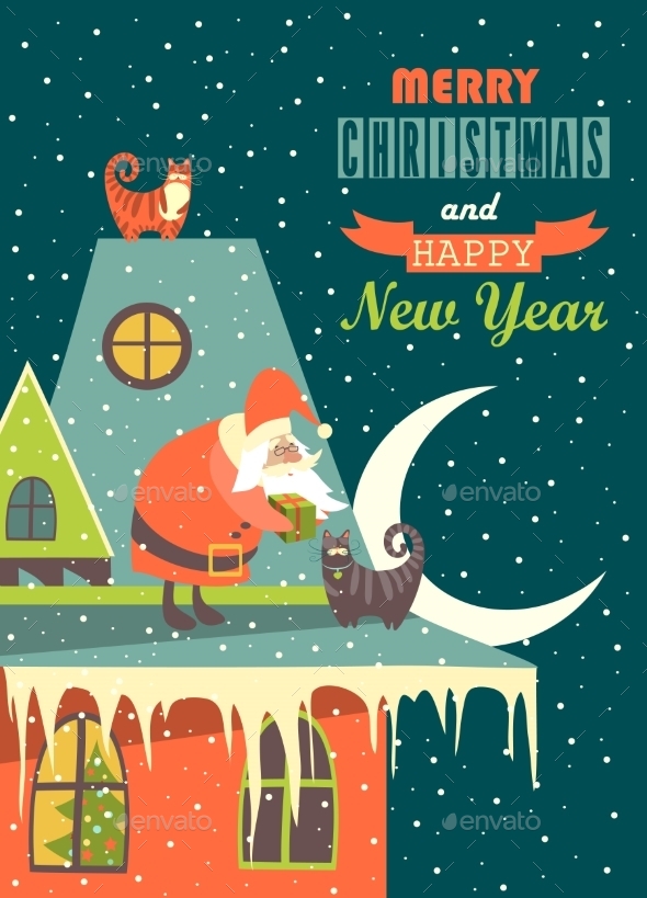 GraphicRiver Santa Claus Gives Christmas Gift to a Cat 9752367 GraphicRiver Santa Claus Gives Christmas Gift to a Cat 9752367