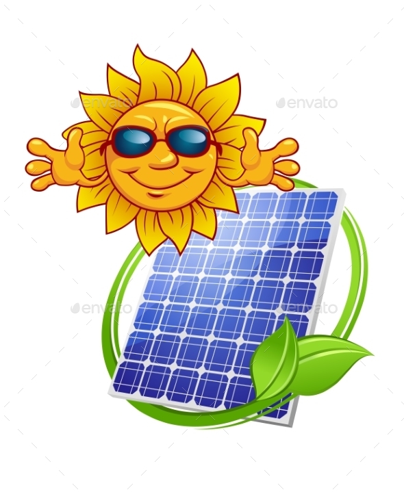 Solar Panel with Cartoon Sun | GraphicRiver