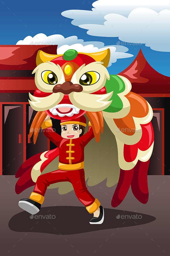 GraphicRiver Boy Doing a Lion Dance 9755378 GraphicRiver Boy Doing a Lion Dance 9755378