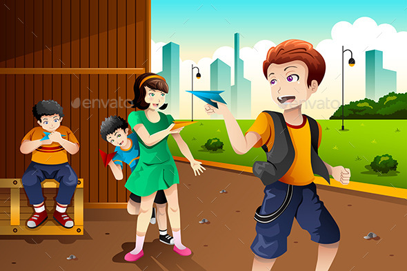 Kids Playing Paper Plane Kids Playing Paper Plane
