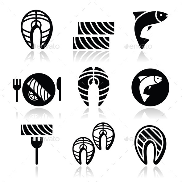 GraphicRiver Salmon fish and meal food icons set 9763095 GraphicRiver Salmon fish and meal food icons set 9763095