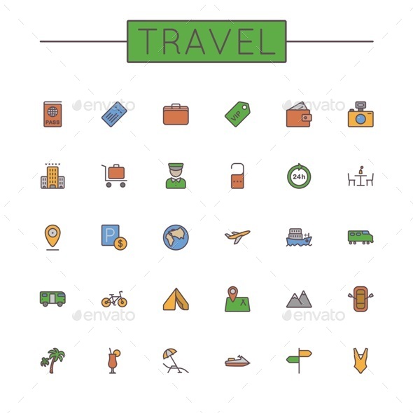GraphicRiver Colored Travel Line Icons 9764754 GraphicRiver Colored Travel Line Icons 9764754
