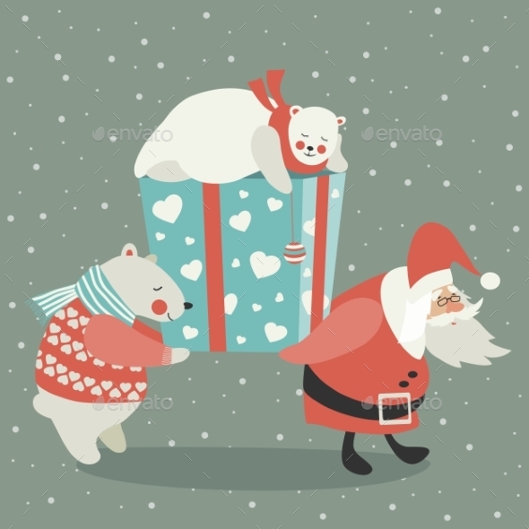 GraphicRiver Santa and Polar Bear Carrying a Gift 9766849 GraphicRiver Santa and Polar Bear Carrying a Gift 9766849
