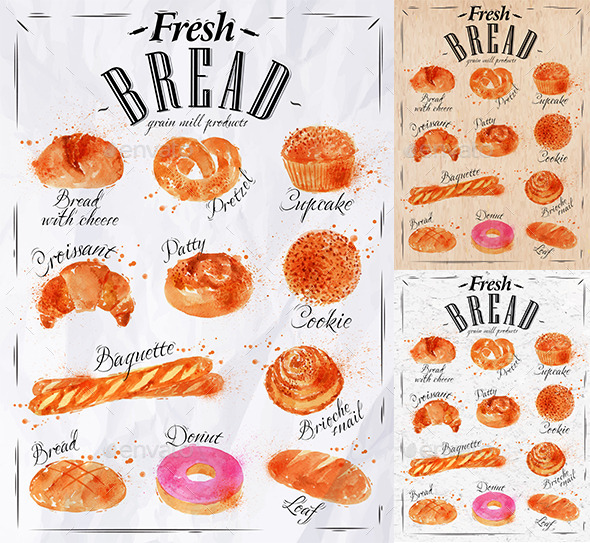GraphicRiver Bakery Products Painted Watercolor Poster 9767601 GraphicRiver Bakery Products Painted Watercolor Poster 9767601