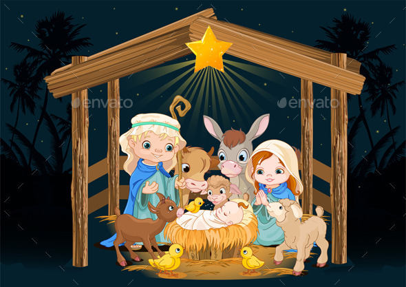 GraphicRiver Holy Family at Christmas Night 9768695 GraphicRiver Holy Family at Christmas Night 9768695