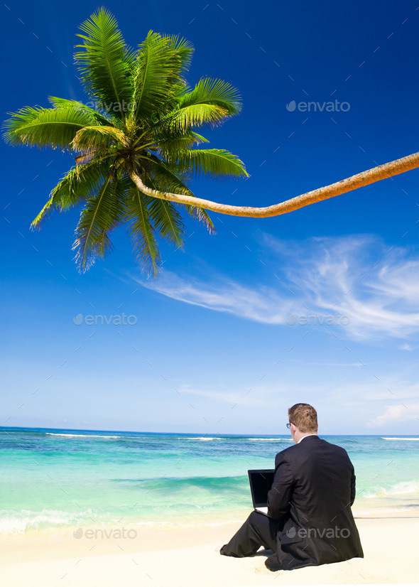 Bussinessman Working By The Beach (Misc) Photo Download