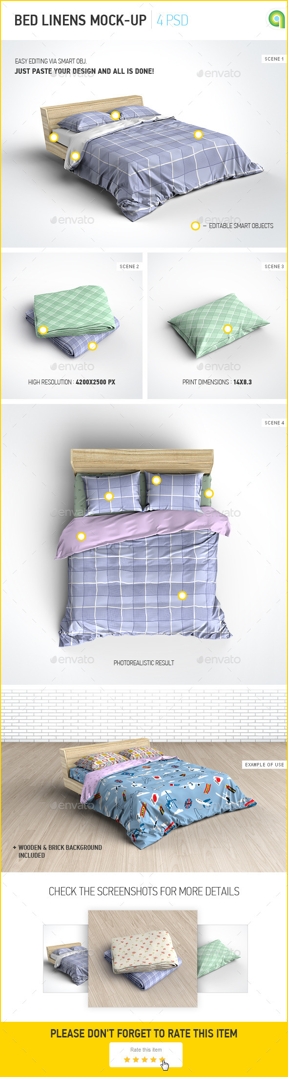 GraphicRiver Bed Linens Mock-Up Bedding Set Template 9774753 GraphicRiver Bed Linens Mock-Up Bedding Set Template 9774753