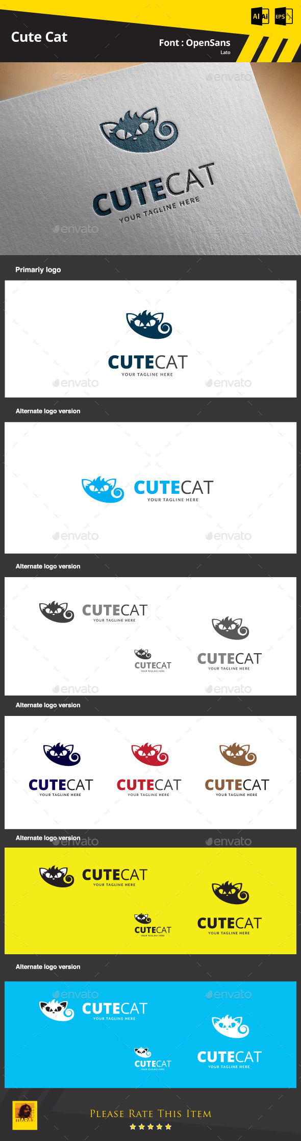 Cute Cat Logo Template