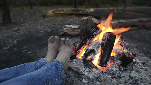 Warming Feet By Campfire Warming Feet By Campfire