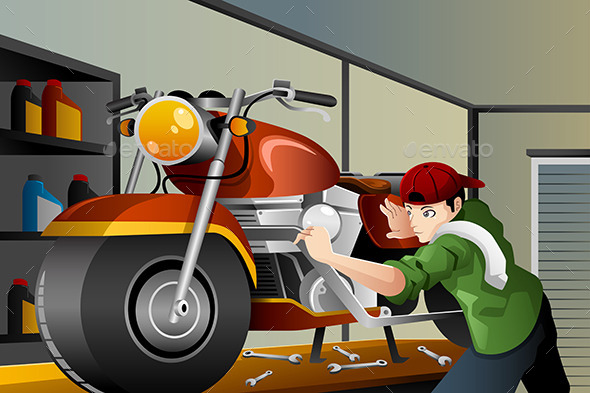 GraphicRiver Man Fixing a Motorcycle 9781992 GraphicRiver Man Fixing a Motorcycle 9781992