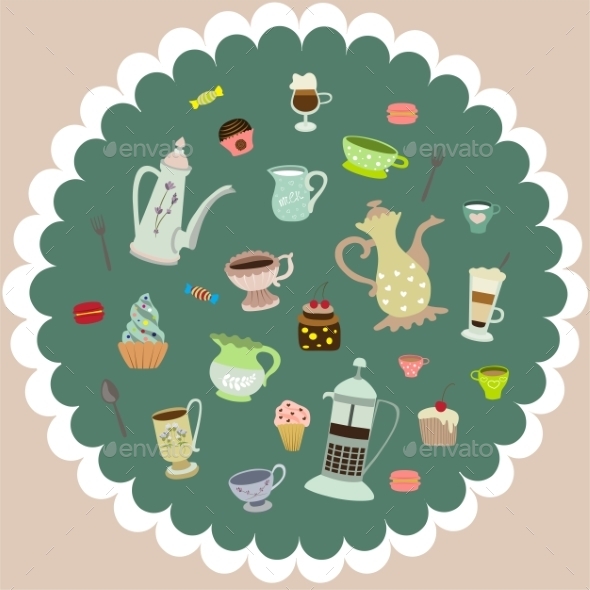 GraphicRiver Tea Mugs Coffee and Cakes 9784583 GraphicRiver Tea Mugs Coffee and Cakes 9784583