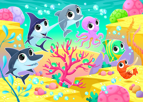 GraphicRiver Marine Animals Under the Sea 9784673 GraphicRiver Marine Animals Under the Sea 9784673