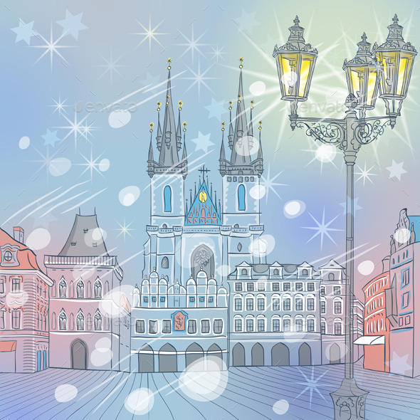 GraphicRiver Winter Old Town Square in Prague 9785897 GraphicRiver Winter Old Town Square in Prague 9785897