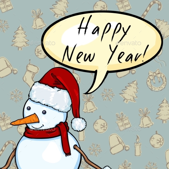 GraphicRiver Snowman with Bubble Happy New Year 9788382 GraphicRiver Snowman with Bubble Happy New Year 9788382