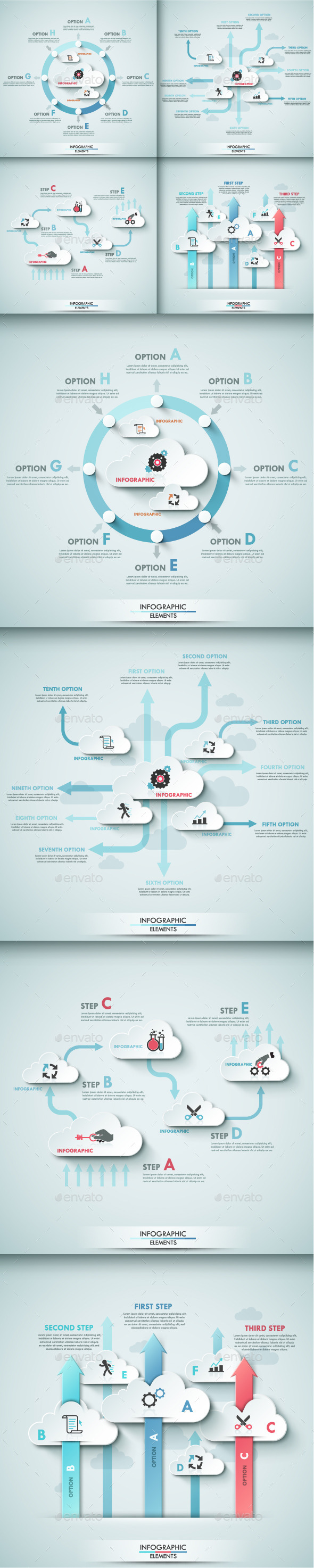 Set of 4 Infographic Templates With Clouds Set of 4 Infographic Templates With Clouds