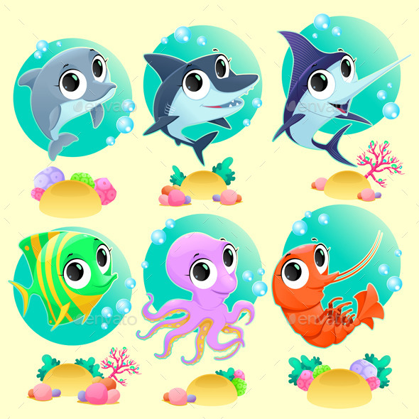 GraphicRiver Funny Marine Animals with Backgrounds 9796632 GraphicRiver Funny Marine Animals with Backgrounds 9796632