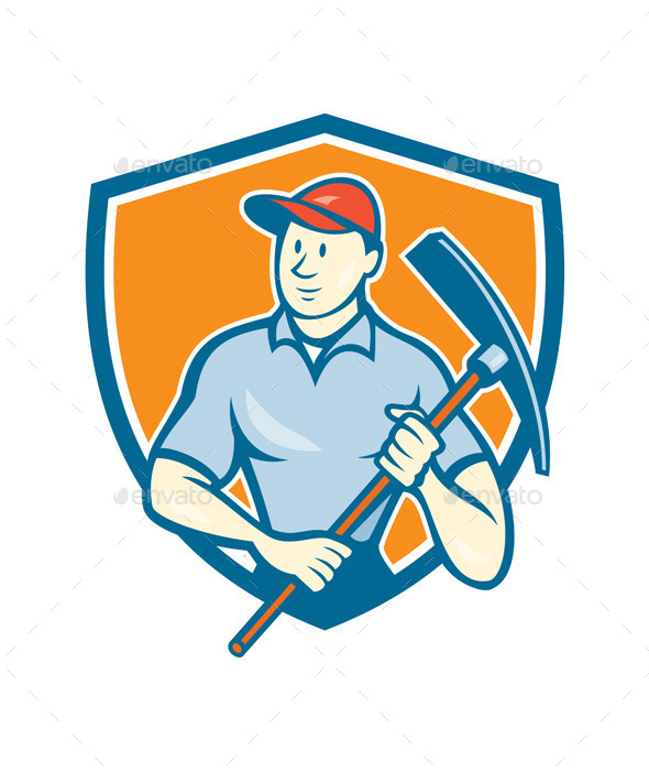 GraphicRiver Construction Worker Holding Pickaxe Shield Cartoon 9799003 GraphicRiver Construction Worker Holding Pickaxe Shield Cartoon 9799003
