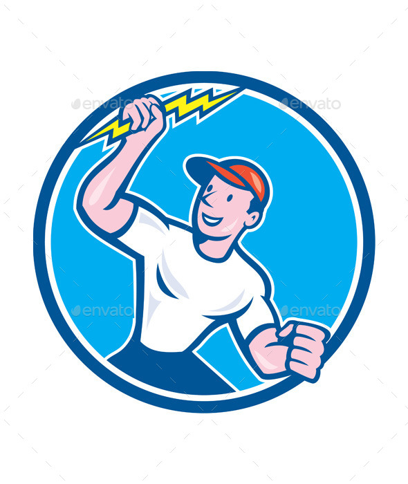 GraphicRiver Electrician Holding Lightning Bolt Circle Cartoon 9799006 GraphicRiver Electrician Holding Lightning Bolt Circle Cartoon 9799006