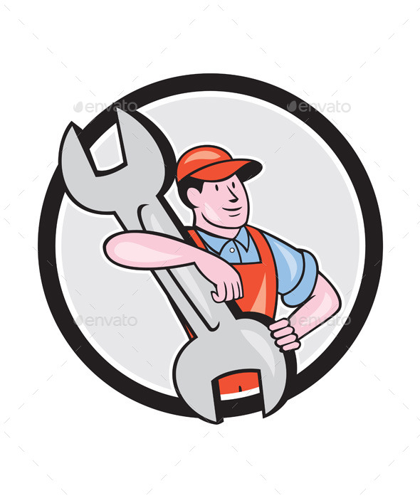 GraphicRiver Mechanic Carry Spanner Wrench Circle Cartoon 9799013 GraphicRiver Mechanic Carry Spanner Wrench Circle Cartoon 9799013