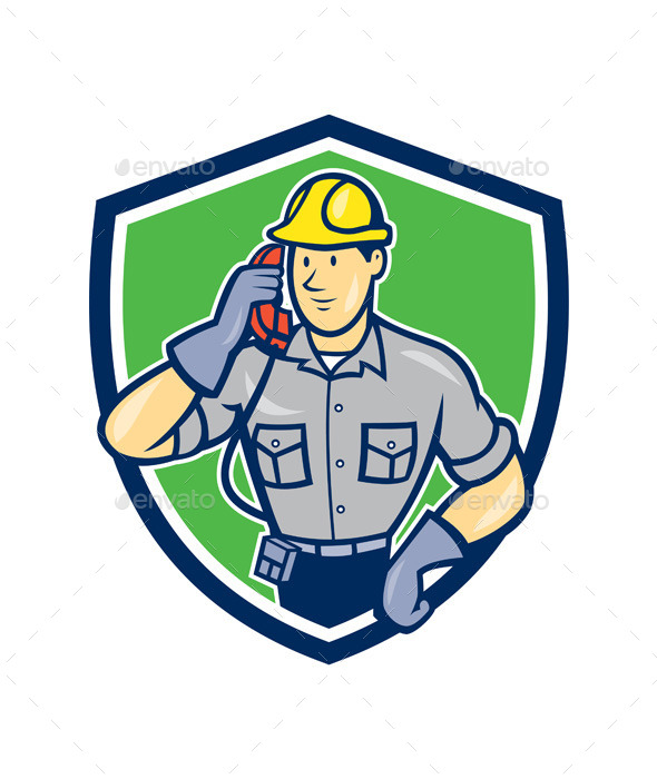 GraphicRiver Telephone Repairman Phone Shield Cartoon 9801464 GraphicRiver Telephone Repairman Phone Shield Cartoon 9801464