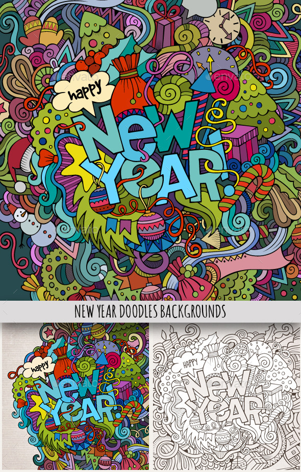 GraphicRiver 3 New Year Doodles Design 9802300 GraphicRiver 3 New Year Doodles Design 9802300