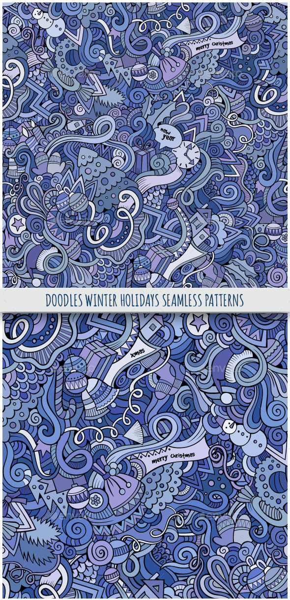 GraphicRiver 2 Doodles Winter Holidays Seamless Patterns 9802418 GraphicRiver 2 Doodles Winter Holidays Seamless Patterns 9802418