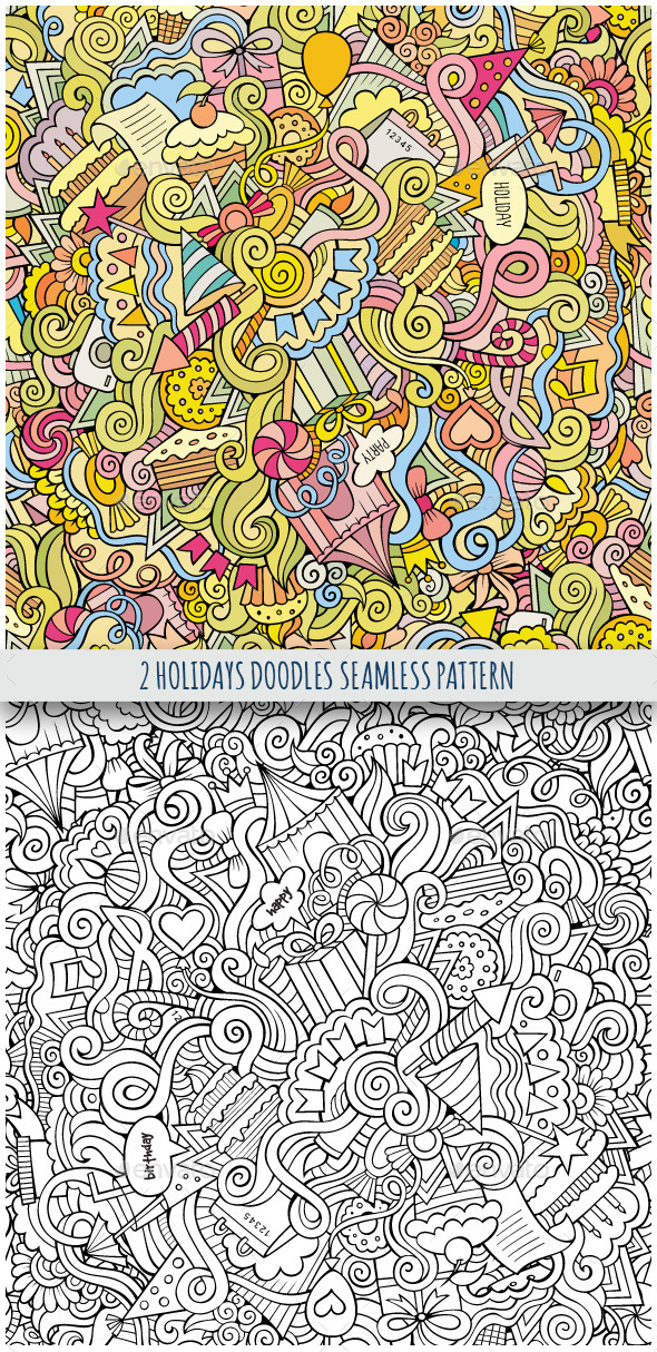 GraphicRiver 2 Holiday Doodles Seamless Pattern 9802446 GraphicRiver 2 Holiday Doodles Seamless Pattern 9802446