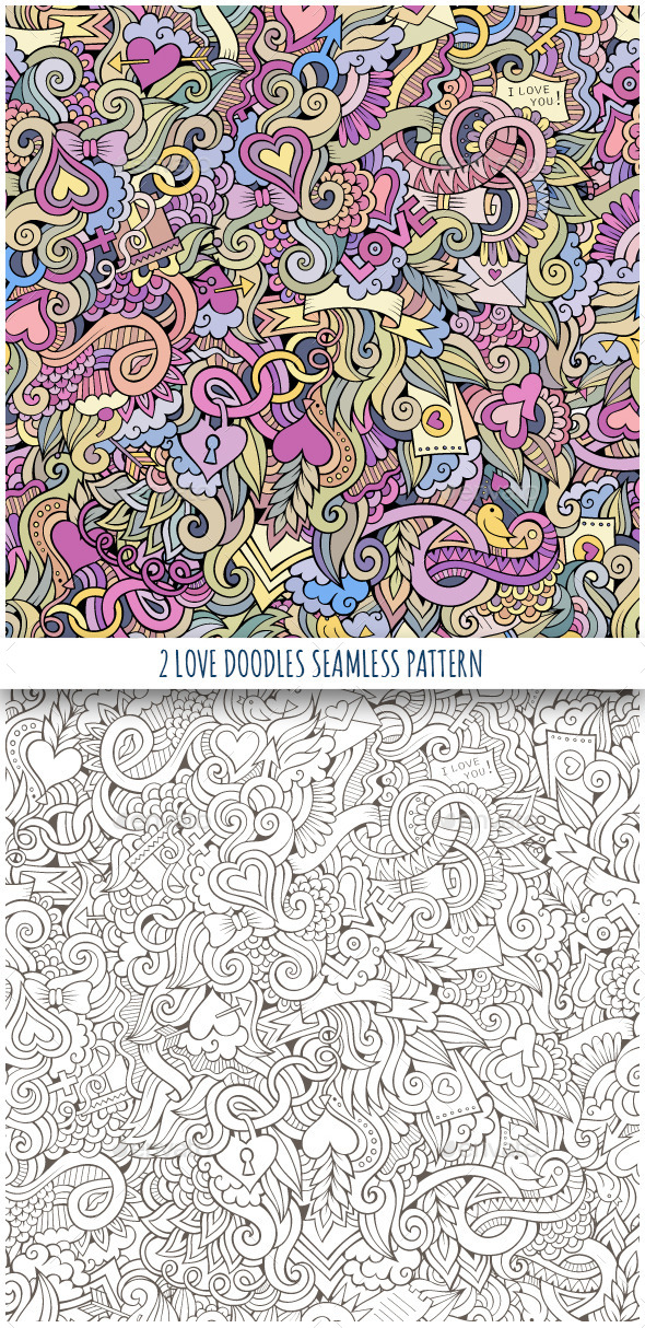 GraphicRiver 2 Love Doodles Seamless Pattern 9802452 GraphicRiver 2 Love Doodles Seamless Pattern 9802452