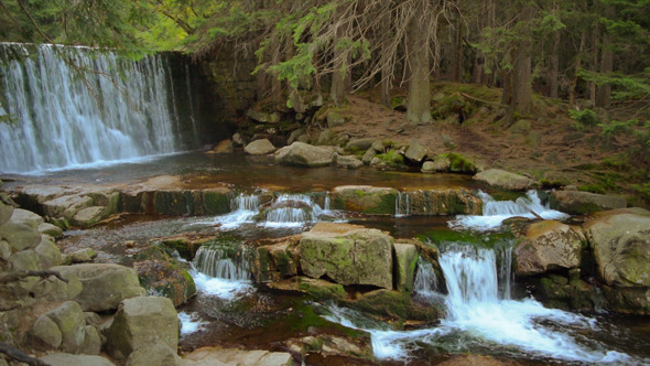 Waterfall and Rocks Waterfall and Rocks