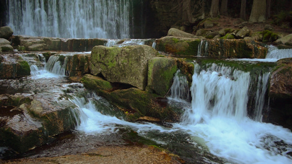 Waterfall and Rocks Waterfall and Rocks
