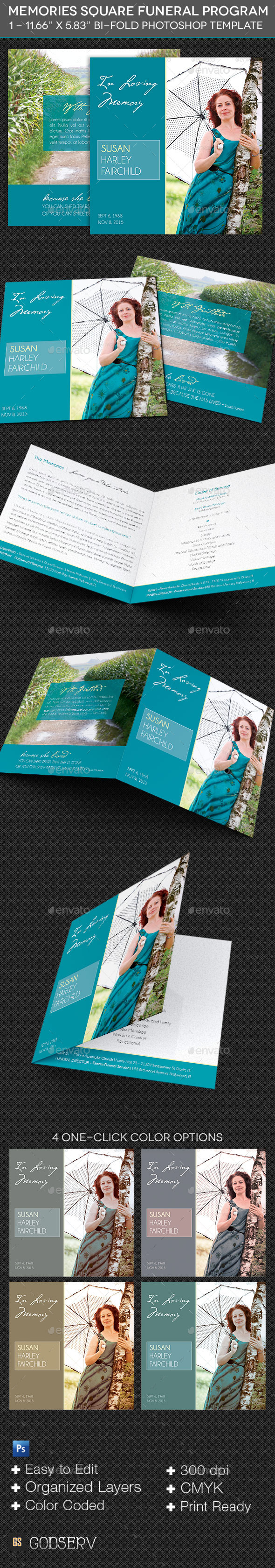 Memories Square Funeral Program Template