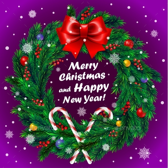 GraphicRiver Christmas Wreath on Purple Background 9807994 GraphicRiver Christmas Wreath on Purple Background 9807994