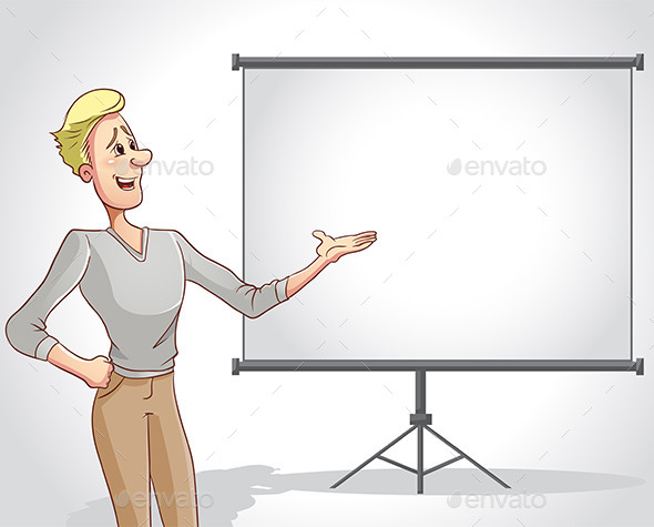 GraphicRiver Cartoon Businessman Explaining with Presentation 9808177 GraphicRiver Cartoon Businessman Explaining with Presentation 9808177