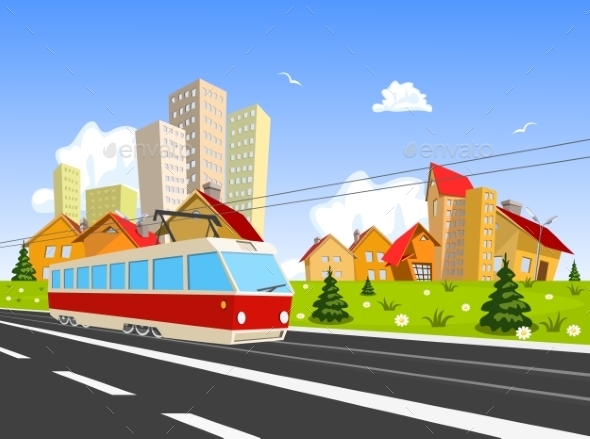 GraphicRiver Colorful City with Streetcar 9808298 GraphicRiver Colorful City with Streetcar 9808298