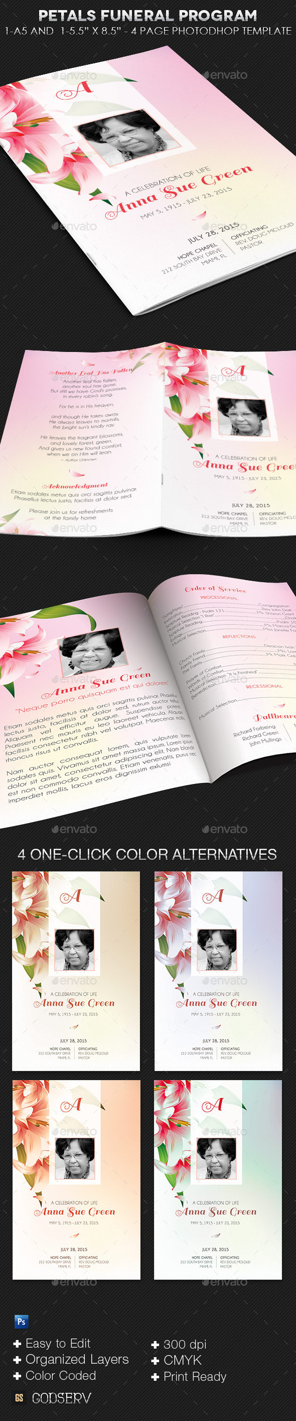 Petals Funeral Program Template