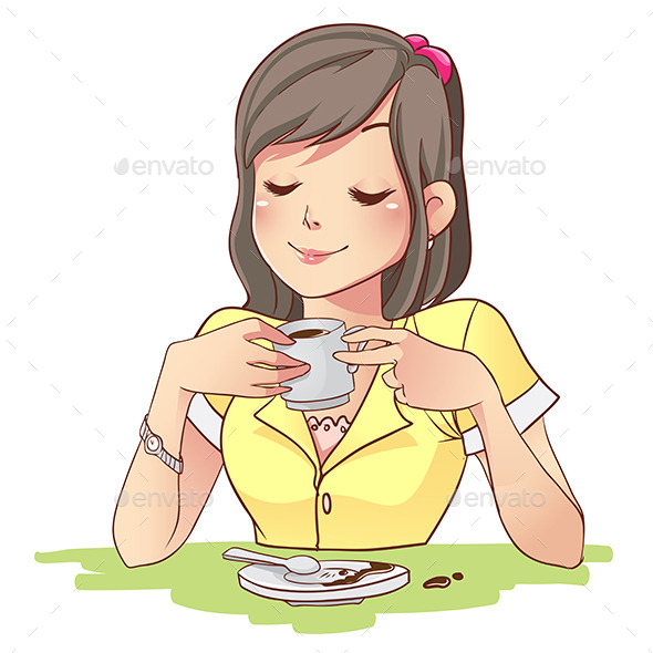 GraphicRiver Girl Drinking a Coffee 9819194 GraphicRiver Girl Drinking a Coffee 9819194