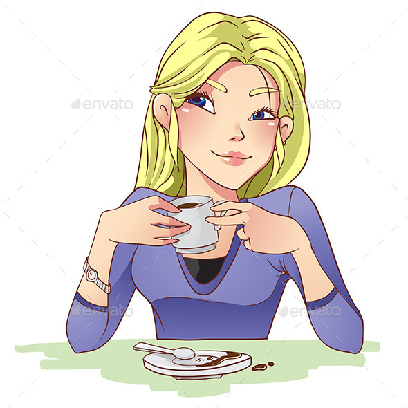 GraphicRiver Girl Drinking a Coffee 9819198 GraphicRiver Girl Drinking a Coffee 9819198