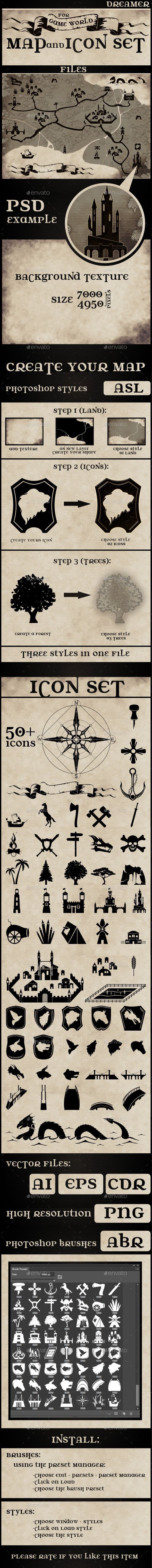 Map and Icon Set for Game World Map and Icon Set for Game World
