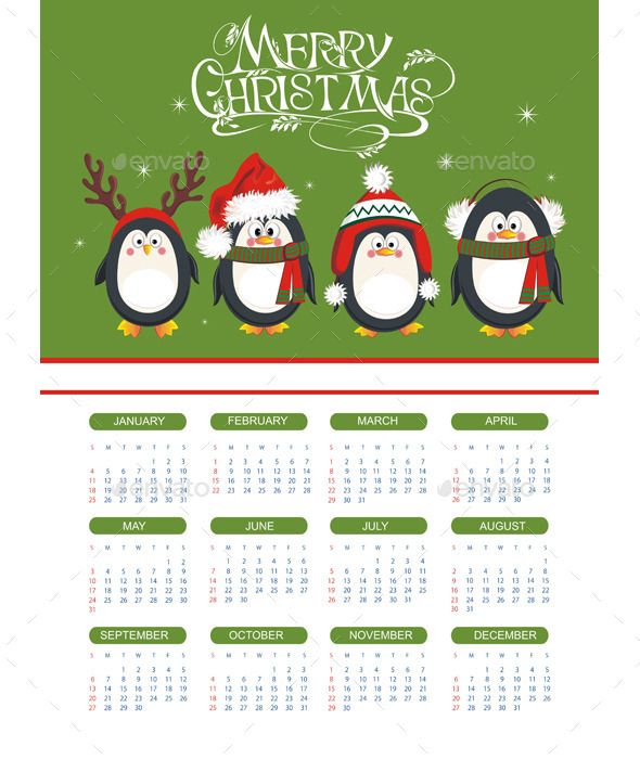 Merry Christmas Illustration with Calendar