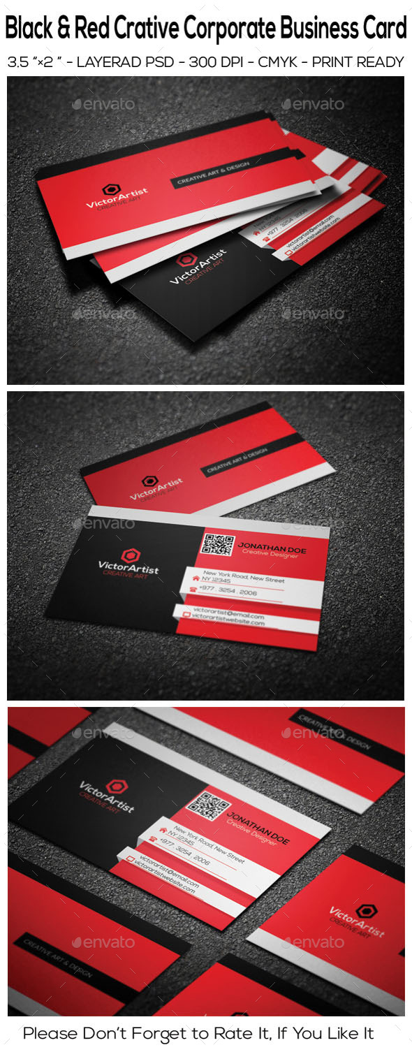 Black & Red Creative Corporate Business Card (Corporate)