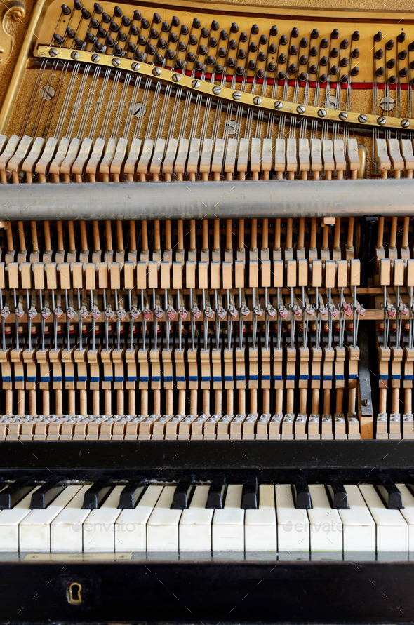 inside the piano: string, keys and hammers