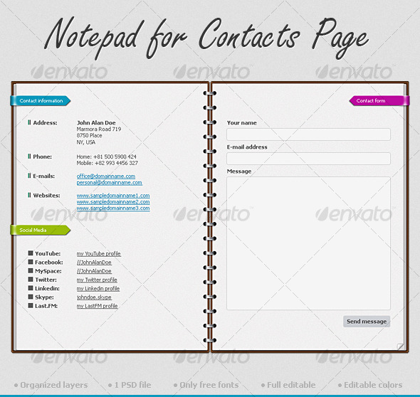 Notepad for Contacts Page Notepad for Contacts Page