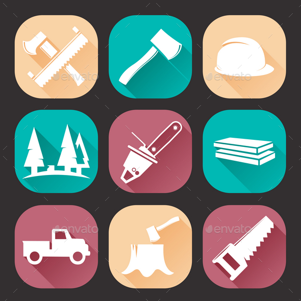 GraphicRiver Lumberjack Woodcutter Icons Set 9830551 GraphicRiver Lumberjack Woodcutter Icons Set 9830551