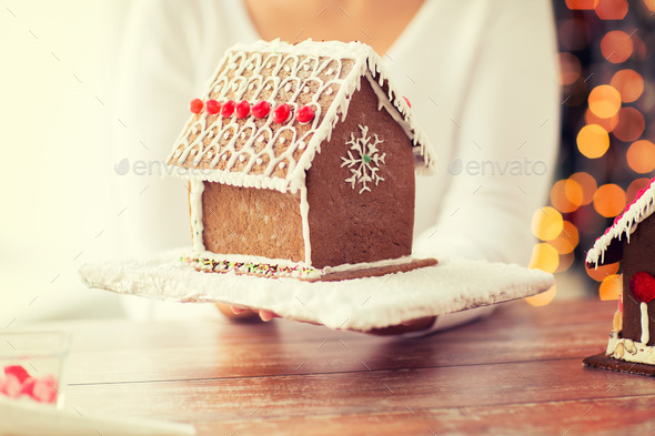 close up of woman showing gingerbread house (Misc) Photo Download