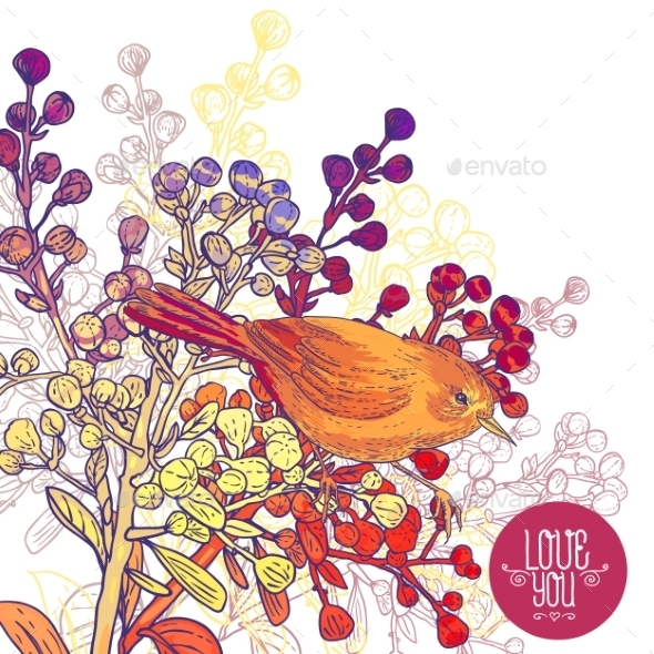 GraphicRiver Floral Greeting Card with Birds and Branches 9835475 GraphicRiver Floral Greeting Card with Birds and Branches 9835475