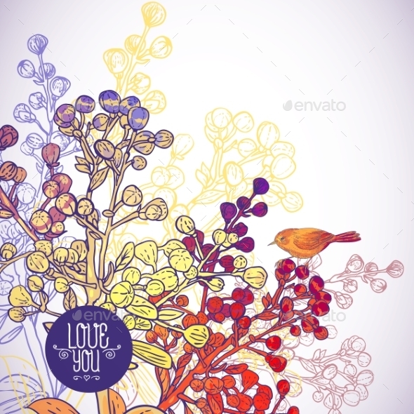 GraphicRiver Floral Greeting Card with Birds and Branches 9835479 GraphicRiver Floral Greeting Card with Birds and Branches 9835479