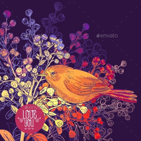 GraphicRiver Floral Greeting Card with Birds and Branches 9835489 GraphicRiver Floral Greeting Card with Birds and Branches 9835489